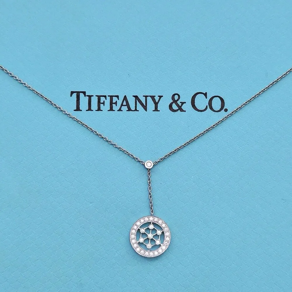 🧧SOLD🎋 RARE Tiffany & Co. Platinum Pt950 Diamond Voile Lariat Necklace 16” - Picture 1 of 9